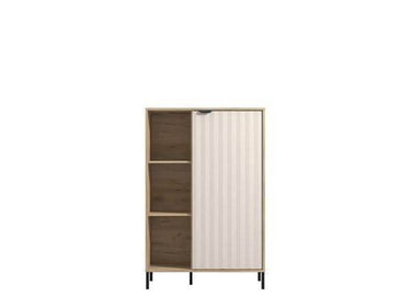Evandria Grey Oak Effect Cashmere Slatted Short Sideboard - Elegant Storage Solution - UK Luxury Furniture